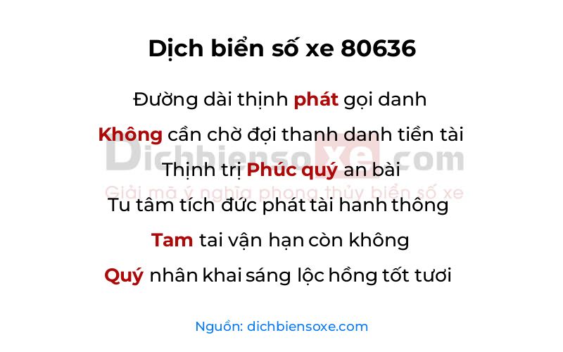 Dịch thơ biển số 80636