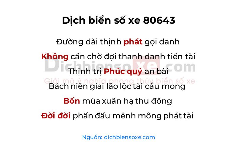 Dịch thơ biển số 80643