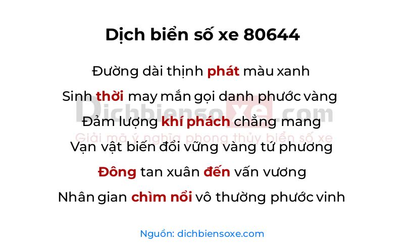 Dịch thơ biển số 80644