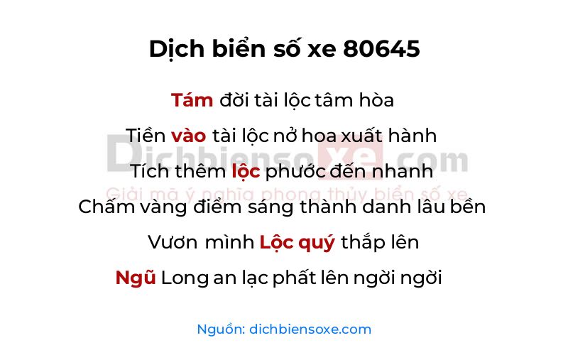 Dịch thơ biển số 80645