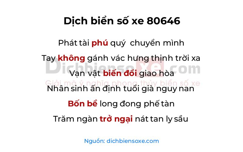 Dịch thơ biển số 80646