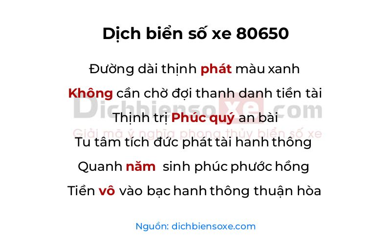 Dịch thơ biển số 80650