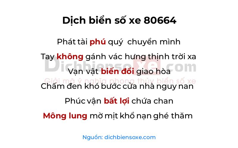 Dịch thơ biển số 80664