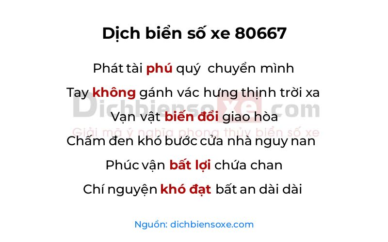 Dịch thơ biển số 80667