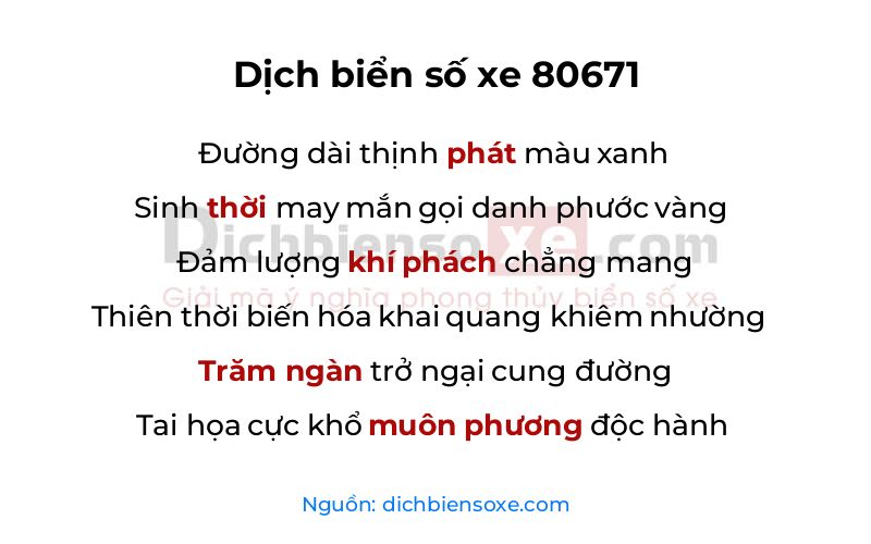 Dịch thơ biển số 80671