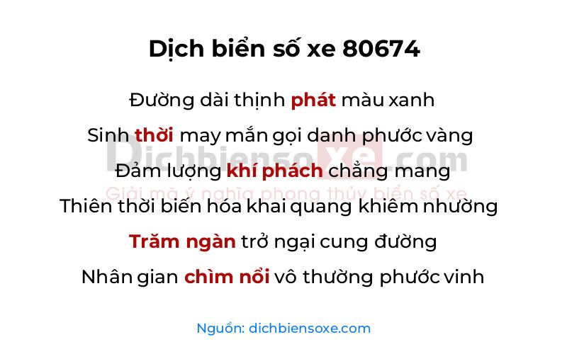 Dịch thơ biển số 80674