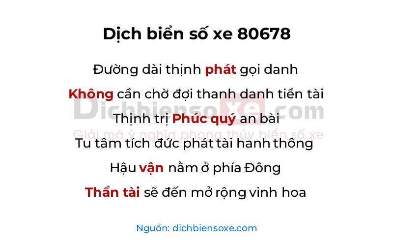 Dịch thơ biển số 80678