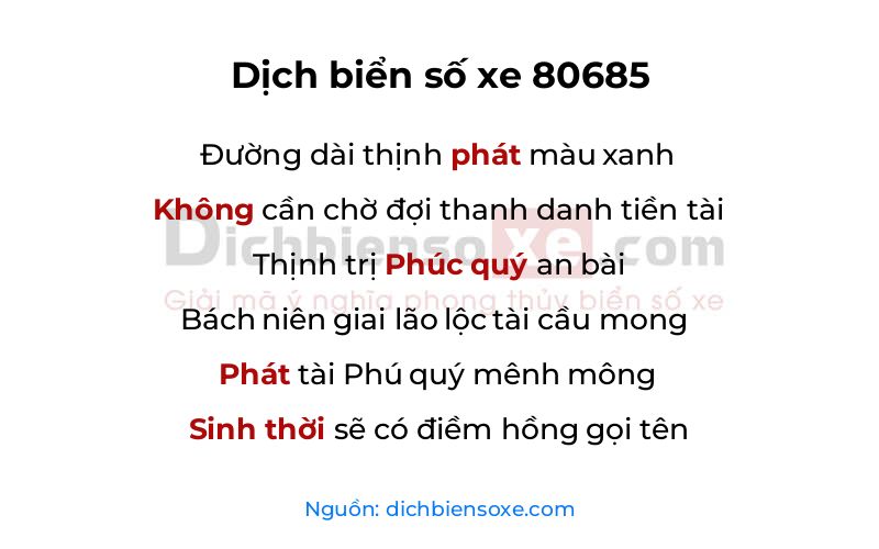 Dịch thơ biển số 80685