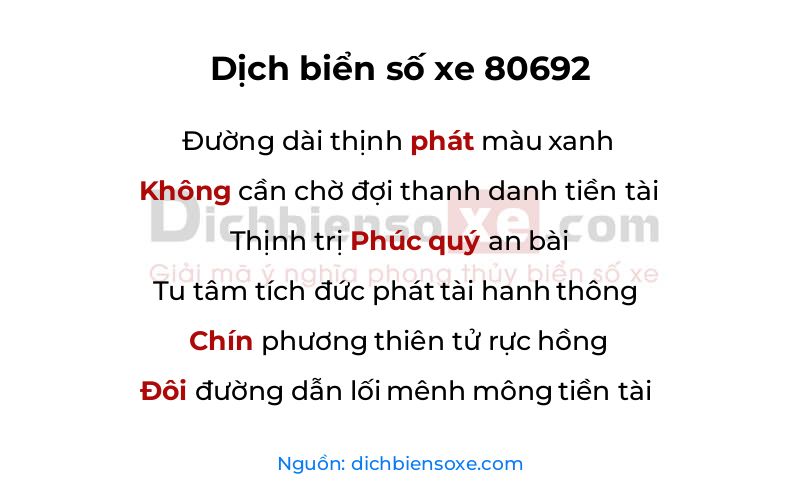 Dịch thơ biển số 80692
