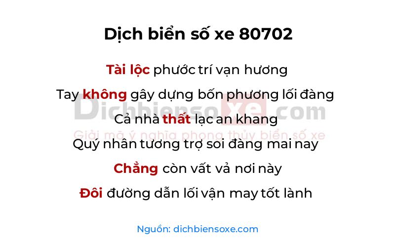 Dịch thơ biển số 80702