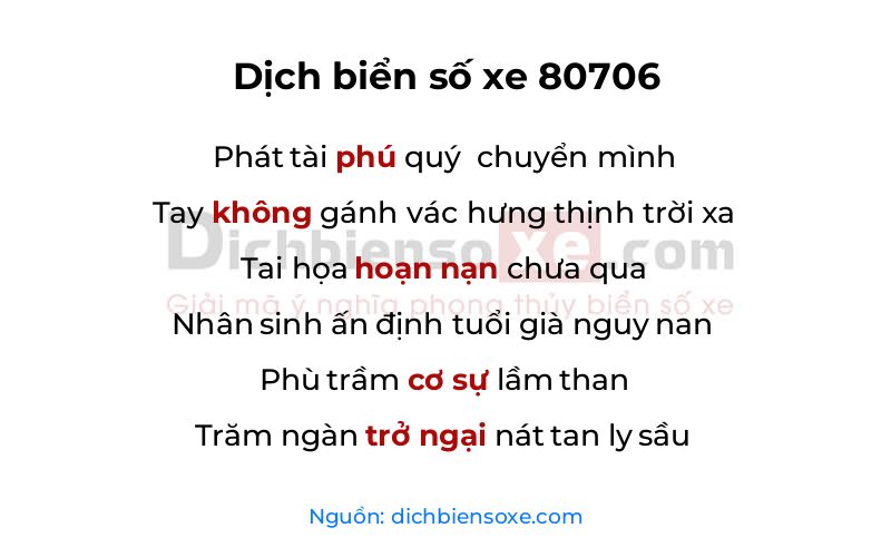 Dịch thơ biển số 80706