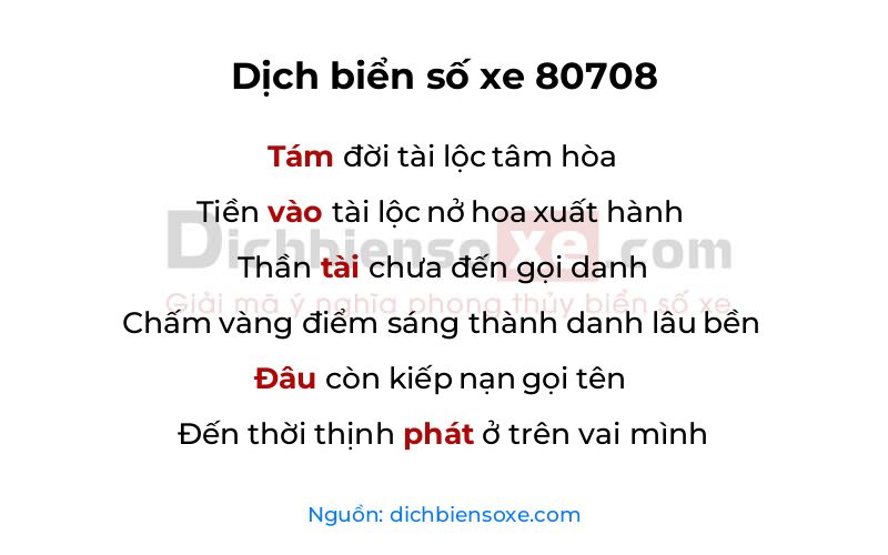 Dịch thơ biển số 80708