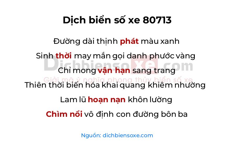Dịch thơ biển số 80713
