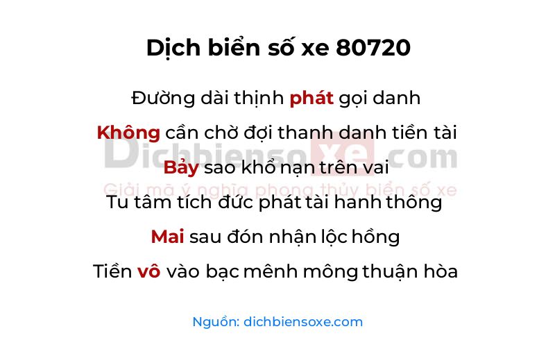 Dịch thơ biển số 80720