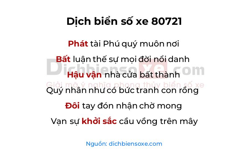 Dịch thơ biển số 80721