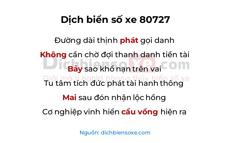 Dịch thơ biển số 80727