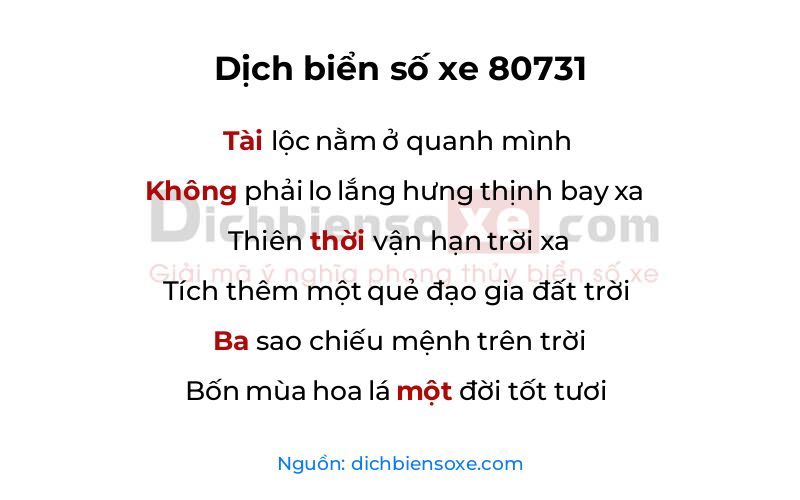 Dịch thơ biển số 80731