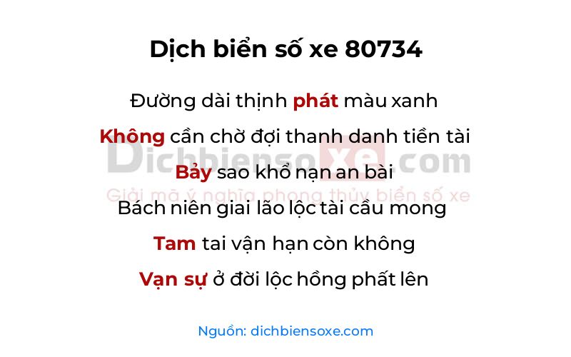 Dịch thơ biển số 80734