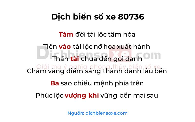 Dịch thơ biển số 80736