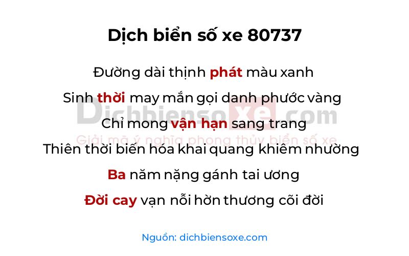 Dịch thơ biển số 80737