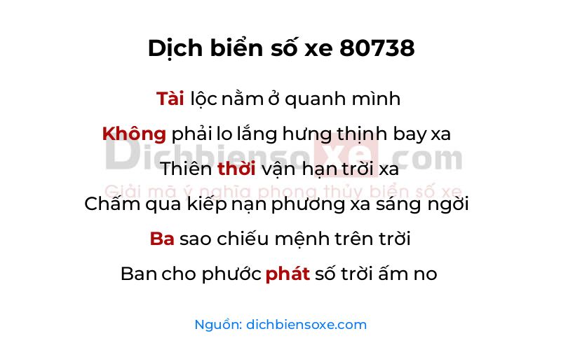 Dịch thơ biển số 80738