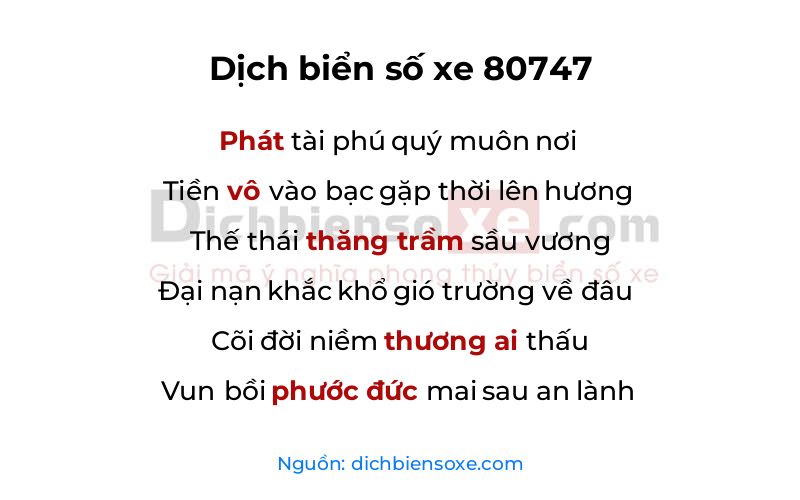 Dịch thơ biển số 80747