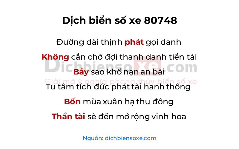 Dịch thơ biển số 80748