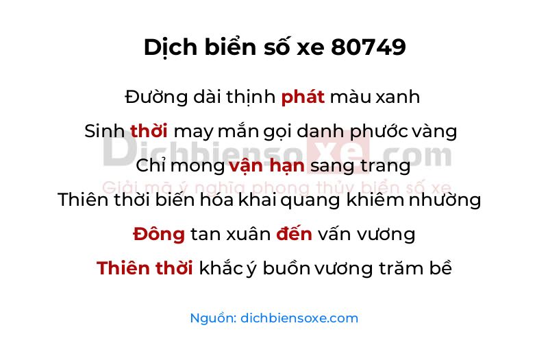Dịch thơ biển số 80749