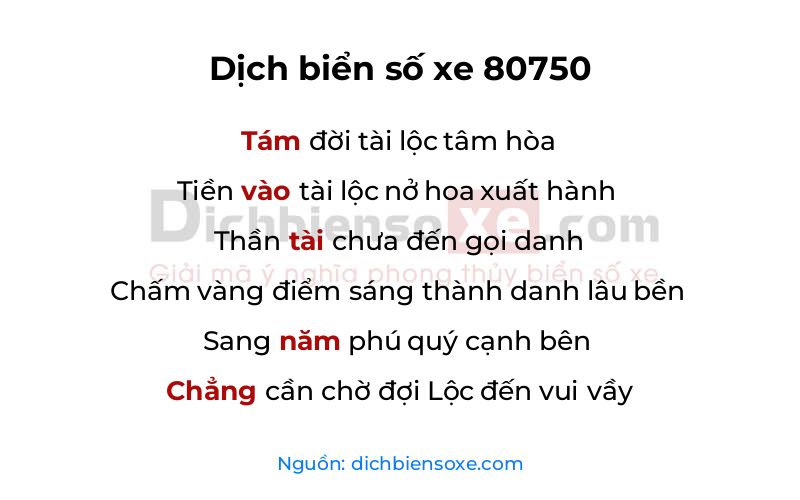 Dịch thơ biển số 80750