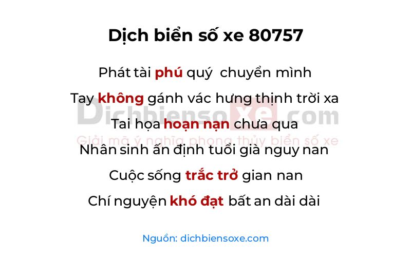 Dịch thơ biển số 80757