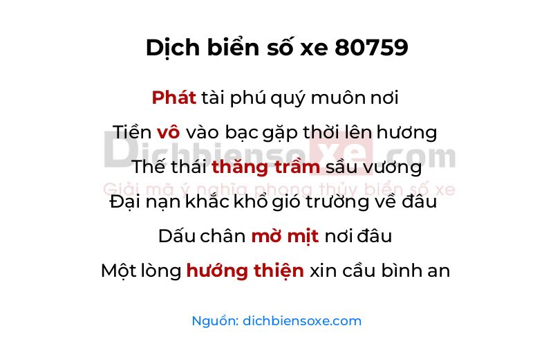 Dịch thơ biển số 80759