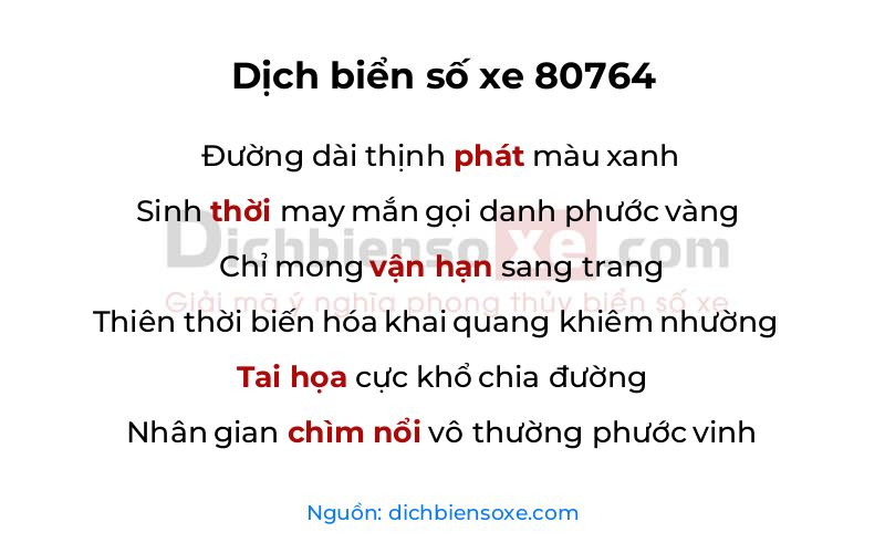 Dịch thơ biển số 80764