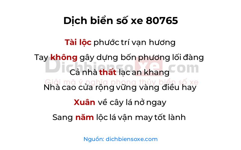 Dịch thơ biển số 80765