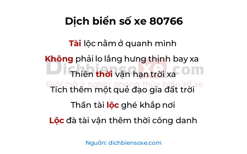 Dịch thơ biển số 80766