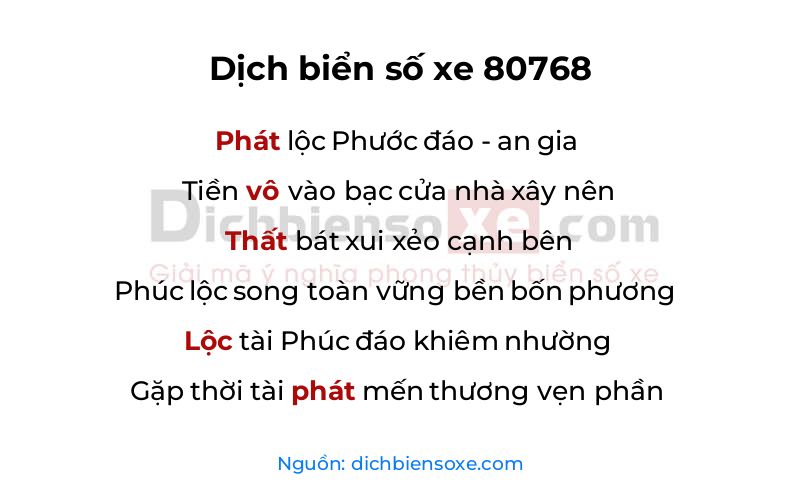 Dịch thơ biển số 80768