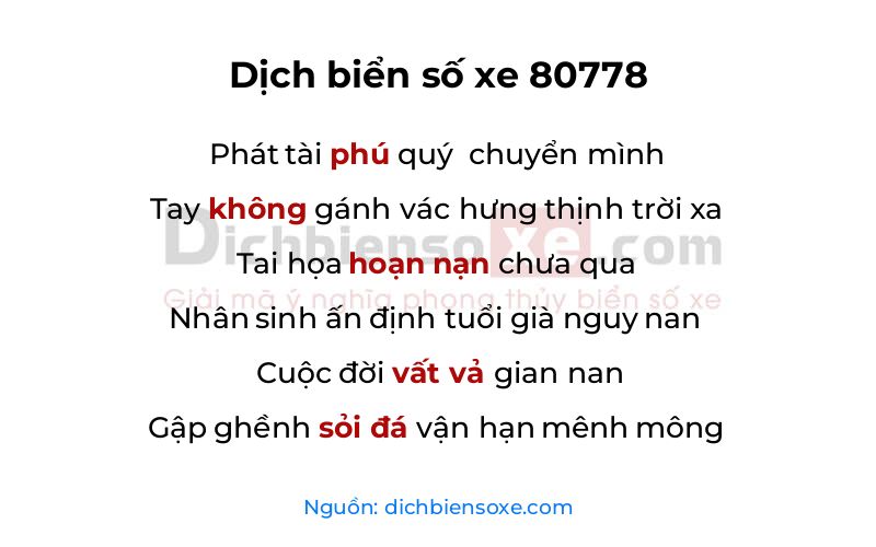 Dịch thơ biển số 80778