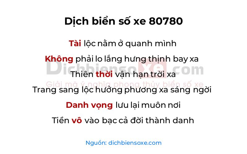 Dịch thơ biển số 80780
