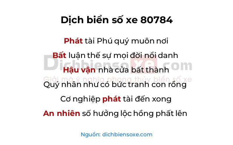 Dịch thơ biển số 80784