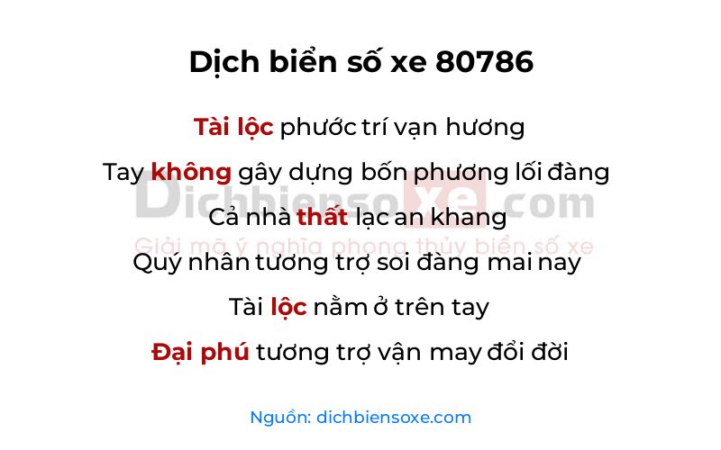 Dịch thơ biển số 80786