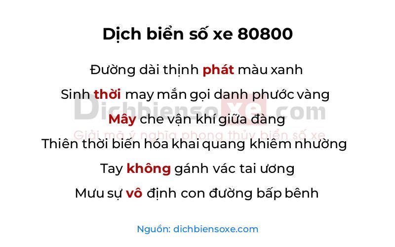 Dịch thơ biển số 80800