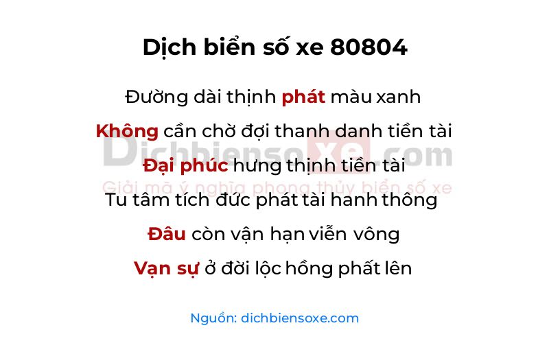 Dịch thơ biển số 80804