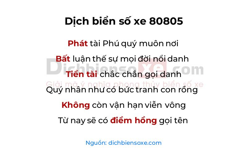 Dịch thơ biển số 80805