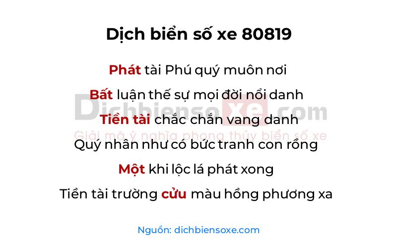 Dịch thơ biển số 80819