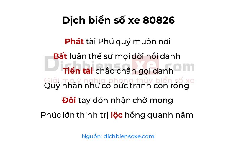 Dịch thơ biển số 80826