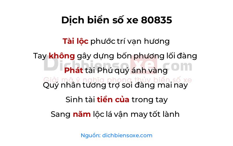 Dịch thơ biển số 80835