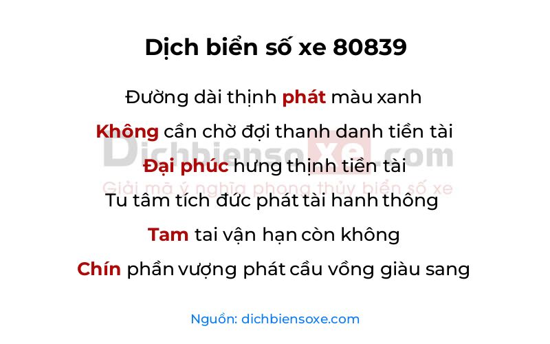 Dịch thơ biển số 80839