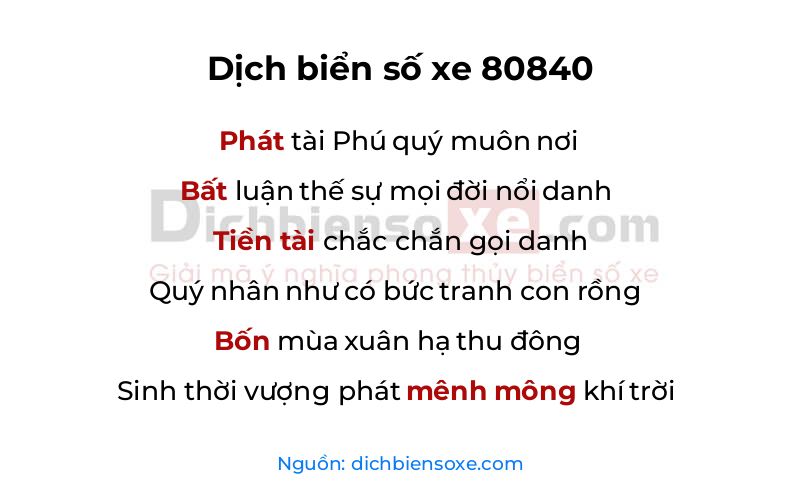 Dịch thơ biển số 80840