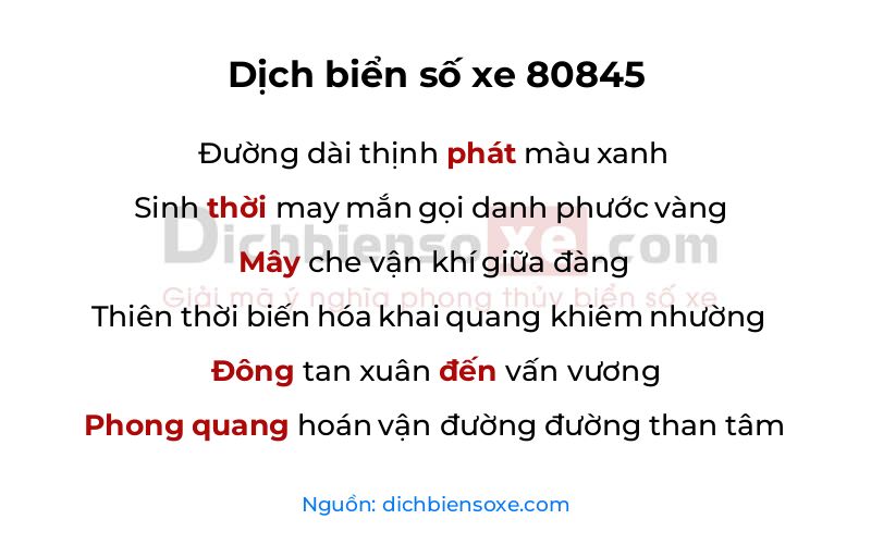 Dịch thơ biển số 80845