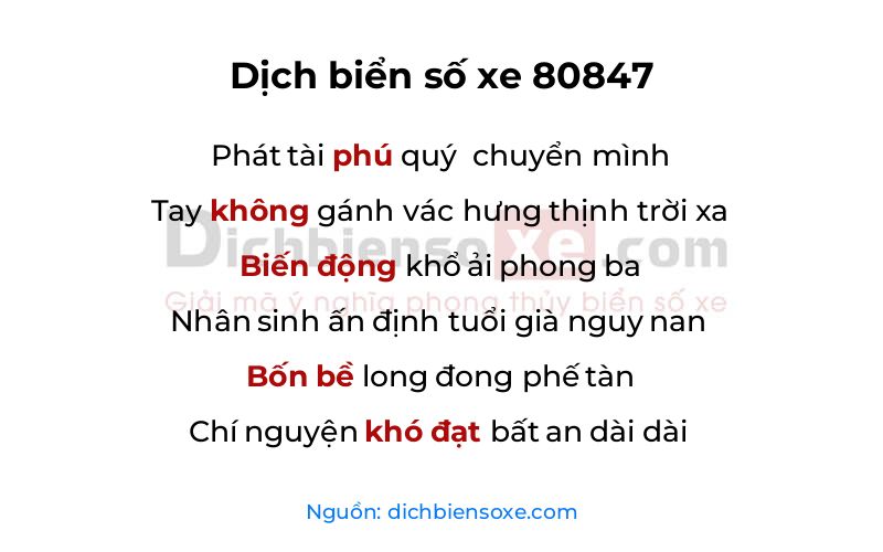 Dịch thơ biển số 80847