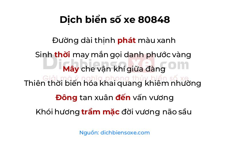 Dịch thơ biển số 80848
